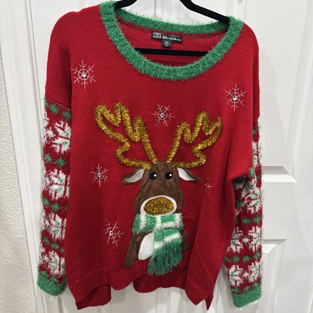 United States Sweaters - Ugly Christmas Holiday Sweater Reindeer Women’s Size XL